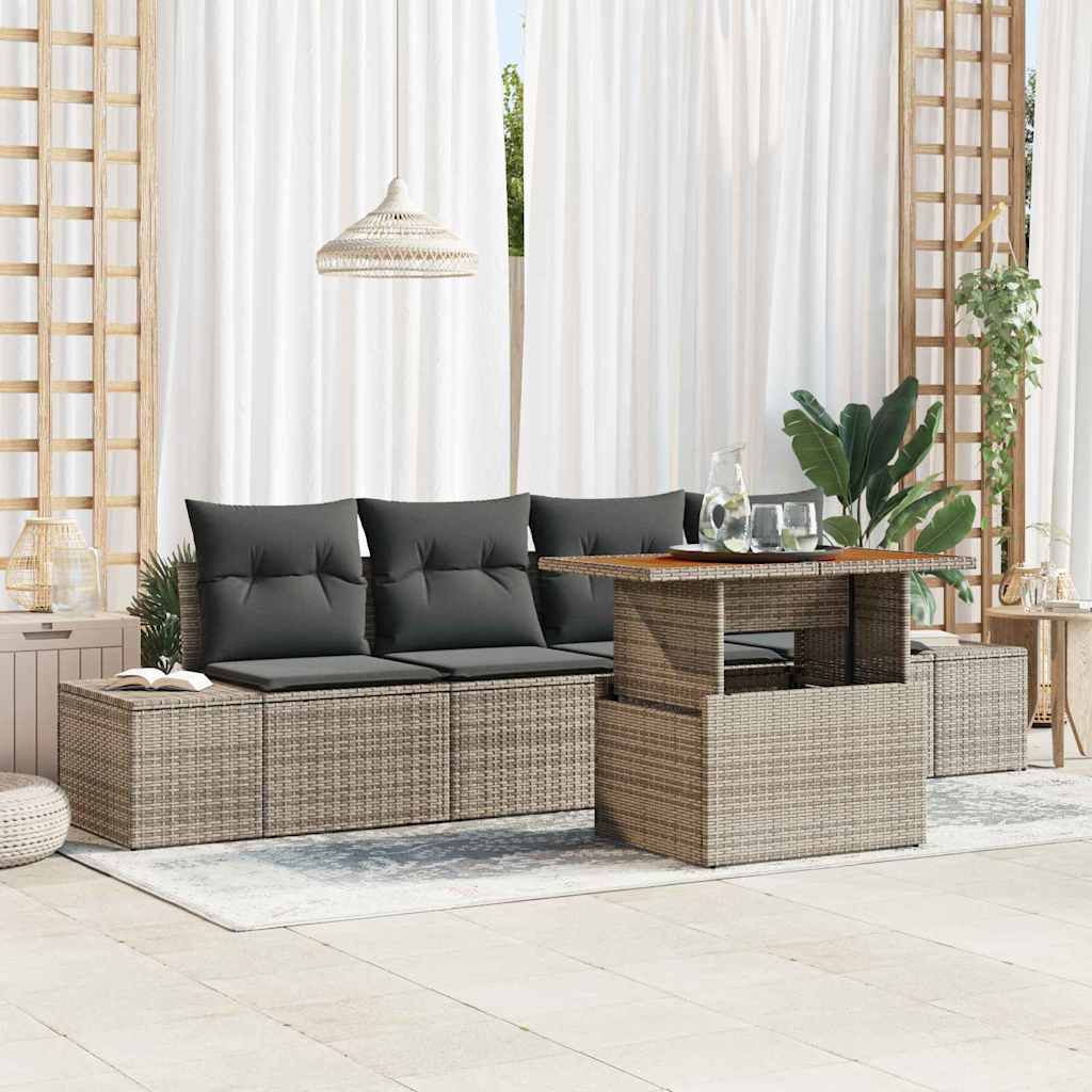 Tuin Eetset met kussen 5 pcs Grijs en Bruin is nu te koop bij PeponiXL, paradijselijk wonen!