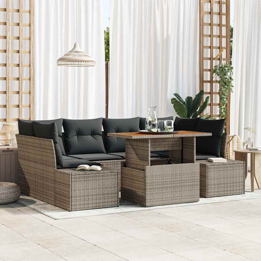 Tuin Eetset met kussen 7 pcs Grijs en Bruin is nu te koop bij PeponiXL, paradijselijk wonen!