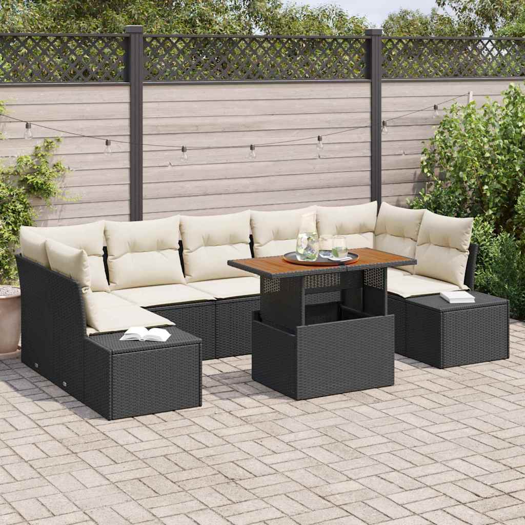 Tuinbankenset 8 st Zwart poly rattan is nu te koop bij PeponiXL, paradijselijk wonen!