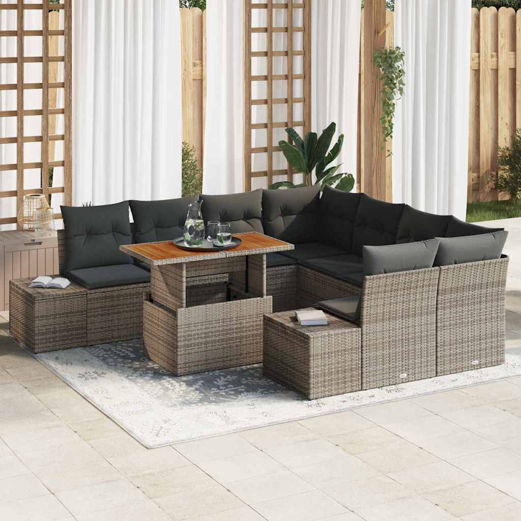 Tuin Eetset met kussen 9 pcs Grijs en Bruin is nu te koop bij PeponiXL, paradijselijk wonen!