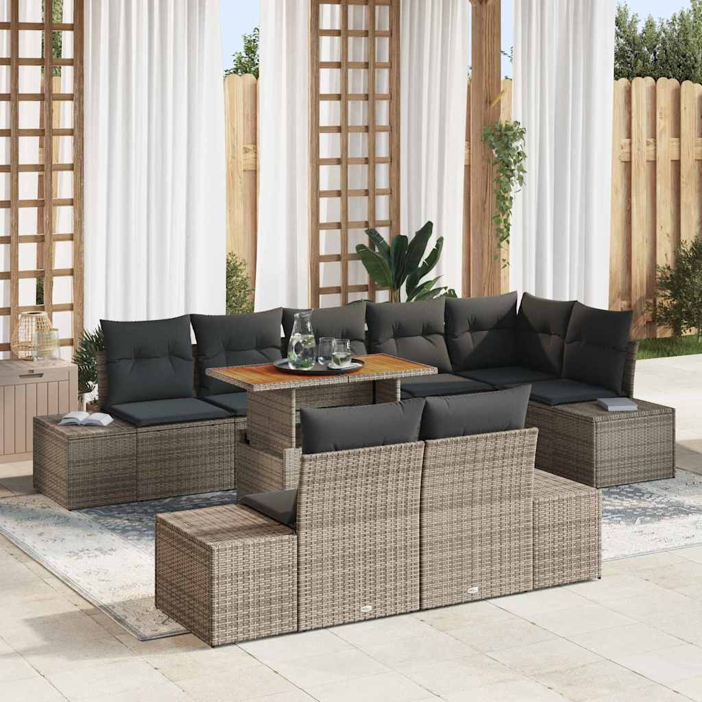 Tuin Eetset met kussen 9 pcs Grijs en Bruin is nu te koop bij PeponiXL, paradijselijk wonen!