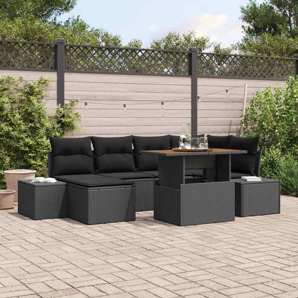 Tuin Eetset met kussen 7 pcs Zwart en Bruin is nu te koop bij PeponiXL, paradijselijk wonen!