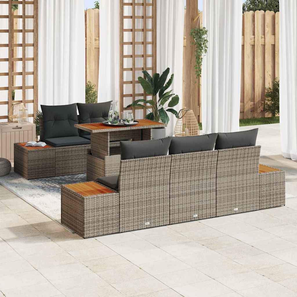 Tuin Eetset met kussen 6 pcs Grijs en Bruin is nu te koop bij PeponiXL, paradijselijk wonen!