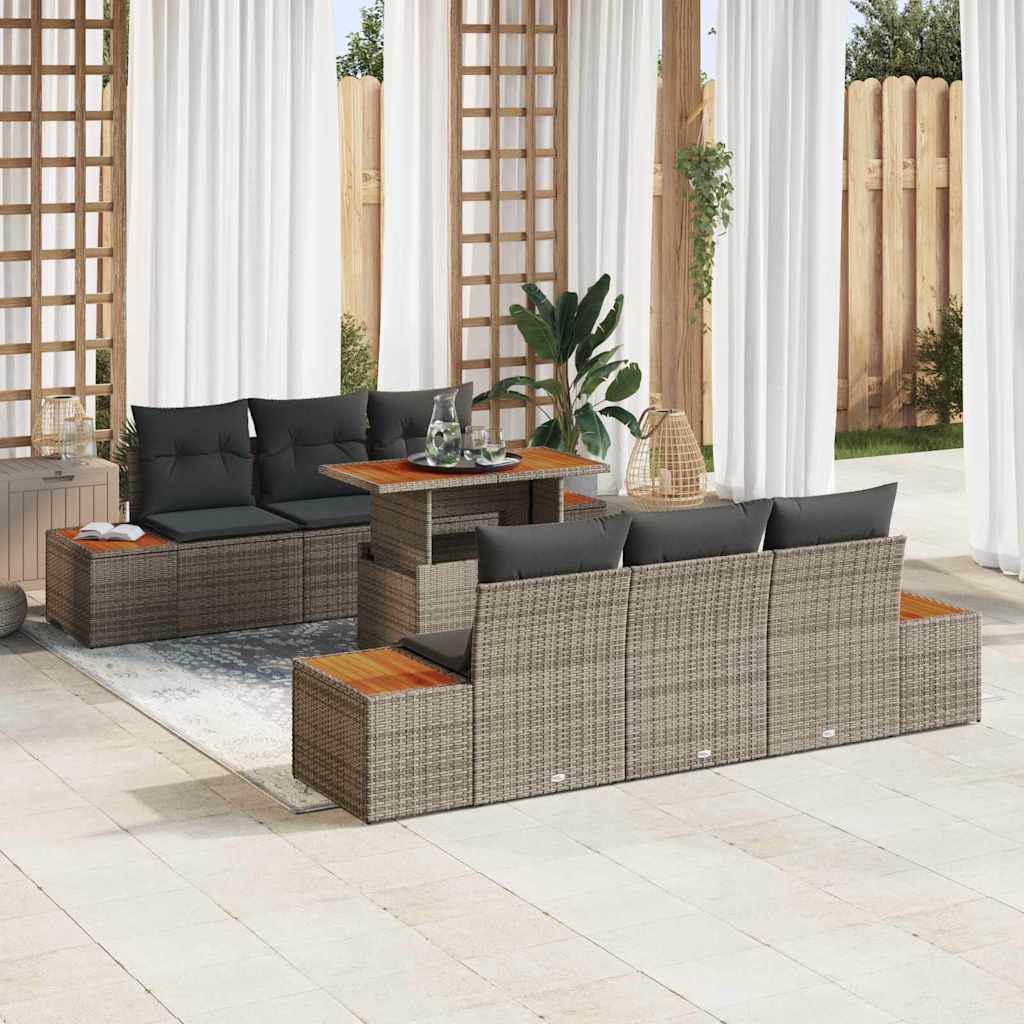 Tuin Eetset met kussen 7 pcs Grijs en Bruin is nu te koop bij PeponiXL, paradijselijk wonen!