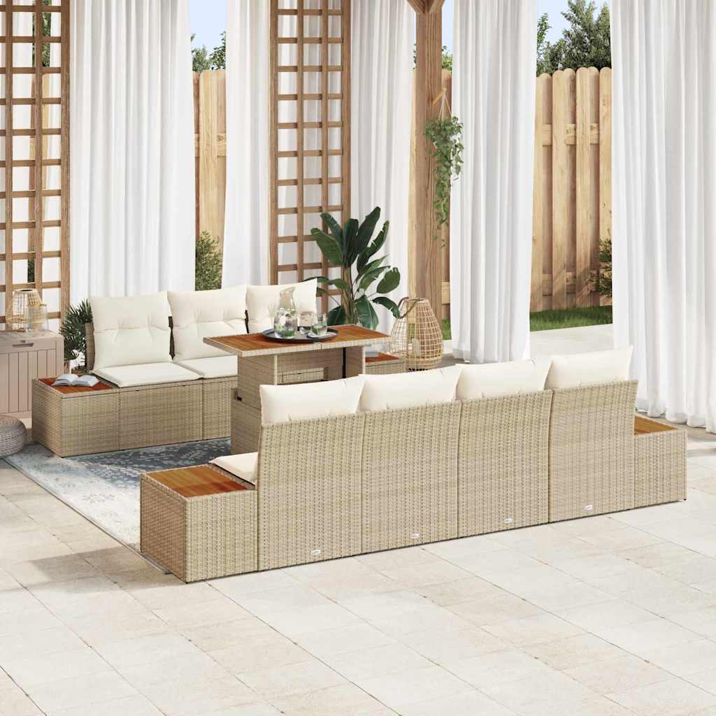 Tuin Sofa Set met kussen 8 pcs Beige Poly riet is nu te koop bij PeponiXL, paradijselijk wonen!