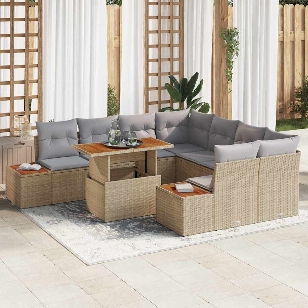 Tuin Eetset met kussen 9 pcs Beige en Grijs is nu te koop bij PeponiXL, paradijselijk wonen!