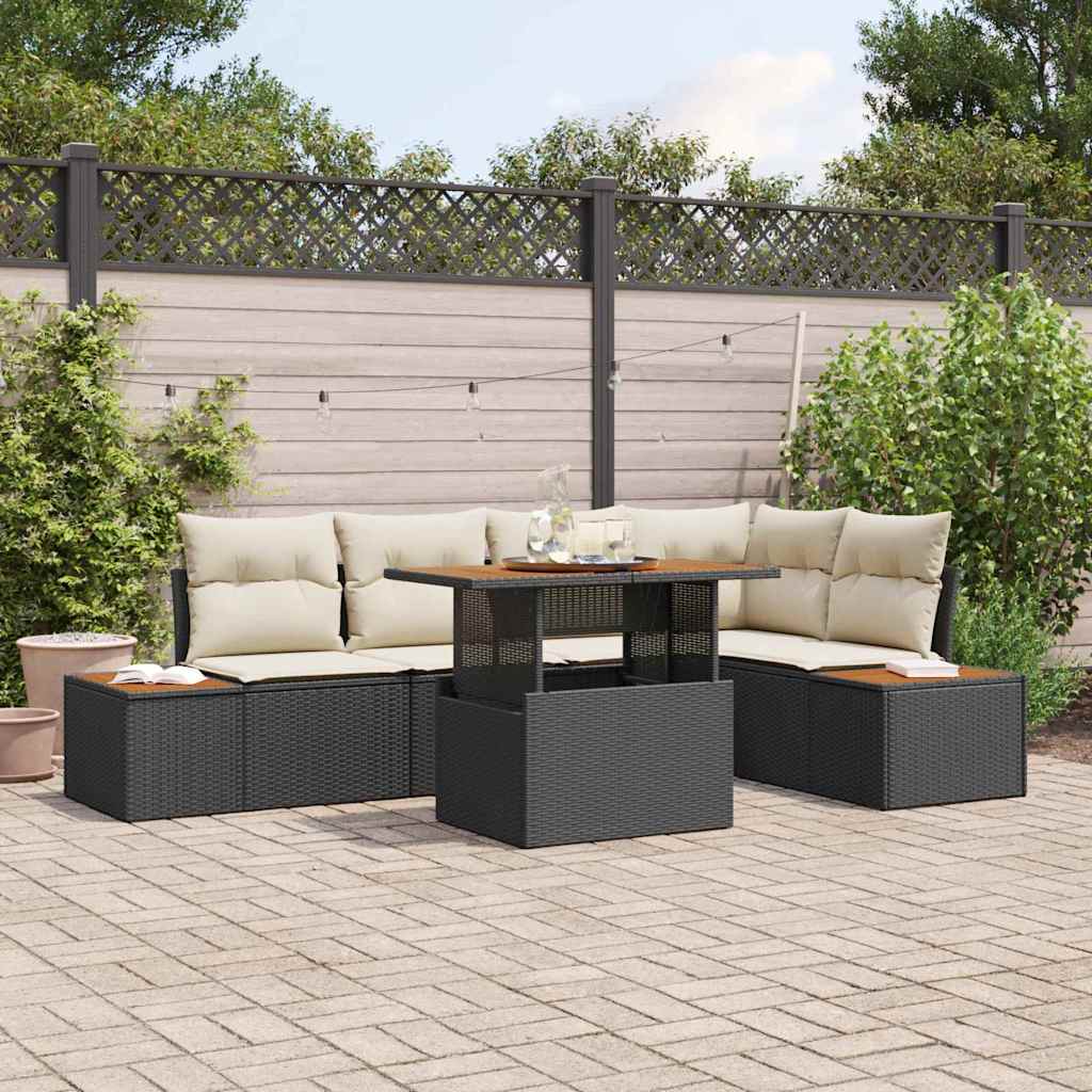 Tuinbankenset 6 st Zwart poly rattan is nu te koop bij PeponiXL, paradijselijk wonen!