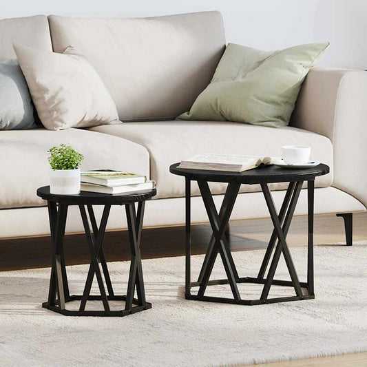 Bijzettafel 2 pcs Zwart Eiken Engineered hout en staal is nu te koop bij PeponiXL, paradijselijk wonen!