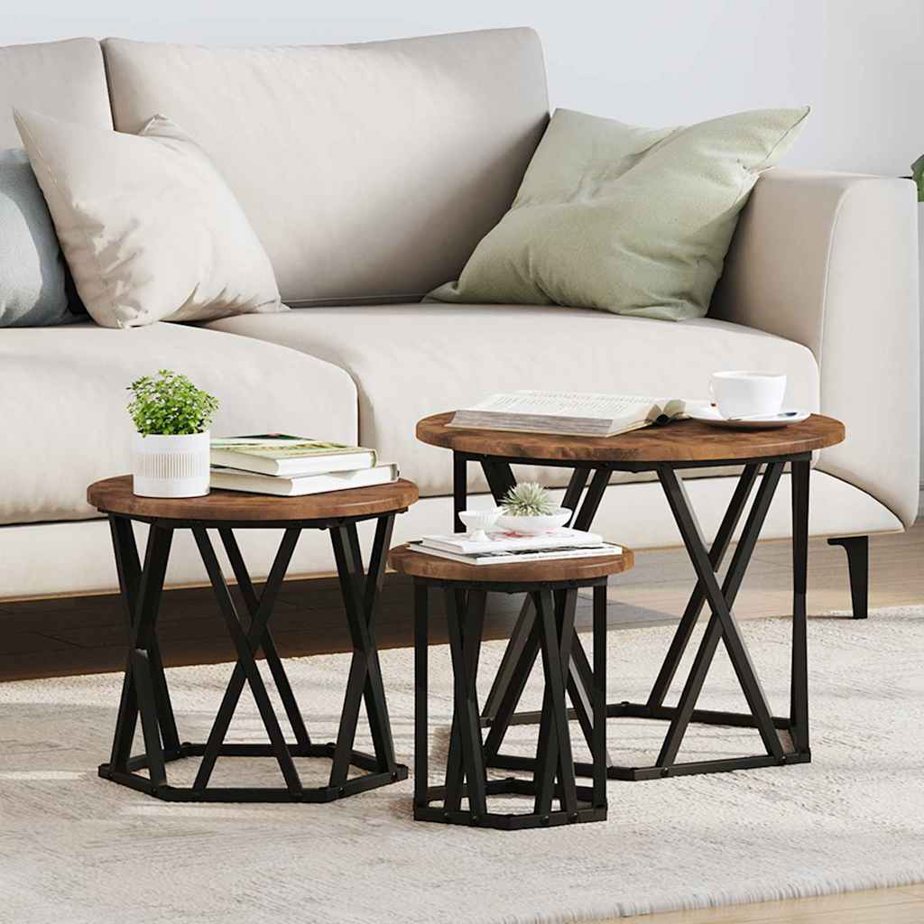 Nestbare Bijzettafel 3 pcs Gerookt eiken is nu te koop bij PeponiXL, paradijselijk wonen!