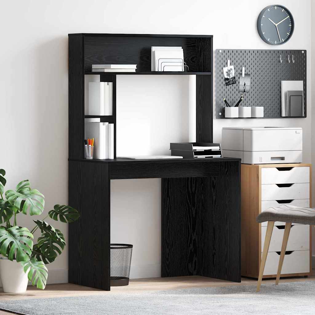 Bureau met plank Zwart Eiken 91 x 50 x 149 cm Bewerkt hout is nu te koop bij PeponiXL, paradijselijk wonen!