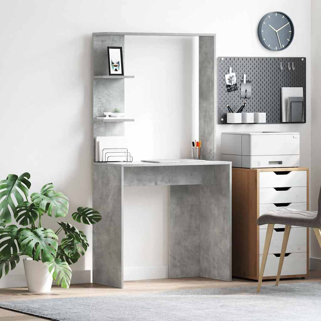 Bureau met plank Beton Grijs 78,5 x 37 x 154,5 cm Bewerkt hout is nu te koop bij PeponiXL, paradijselijk wonen!