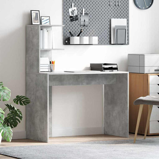Bureau met plank Beton Grijs 102 x 50 x 124 cm Bewerkt hout is nu te koop bij PeponiXL, paradijselijk wonen!