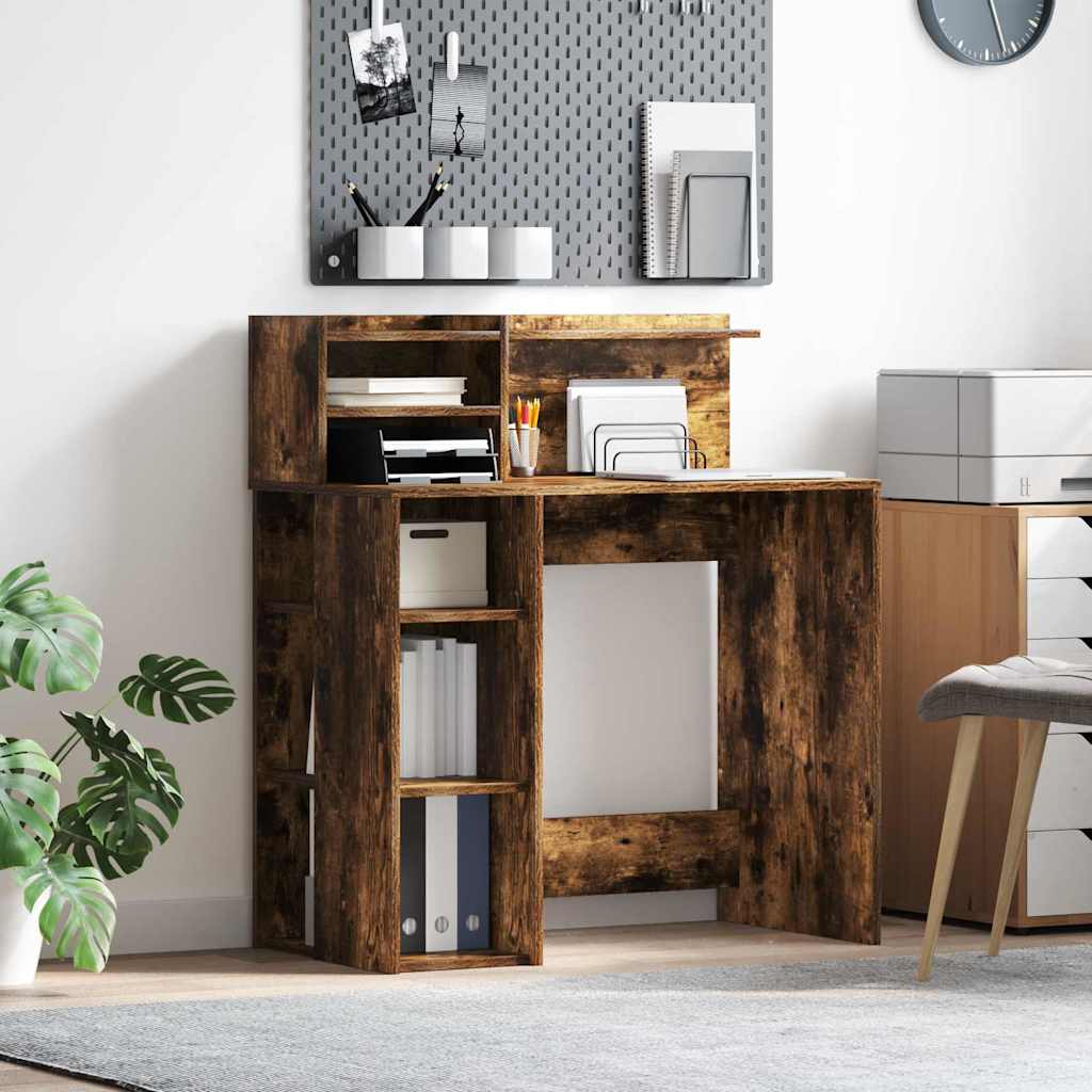 Bureau met plank Gerookt eiken 90 x 48 x 101,5 cm Bewerkt hout is nu te koop bij PeponiXL, paradijselijk wonen!