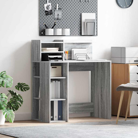 Bureau met plank Grijs Sonoma 90 x 48 x 101,5 cm Bewerkt hout is nu te koop bij PeponiXL, paradijselijk wonen!