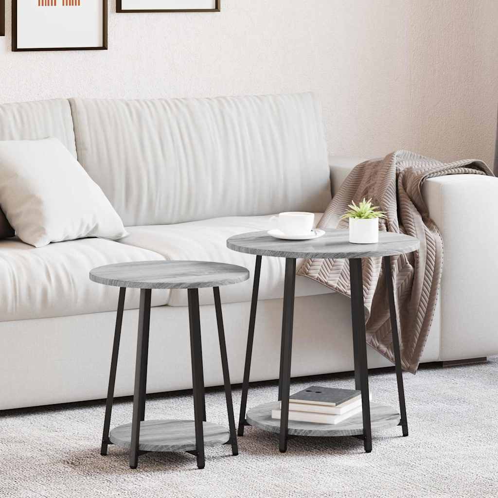 Bijzettafelset met plank 2 pcs Grijs Sonoma en Zwart is nu te koop bij PeponiXL, paradijselijk wonen!