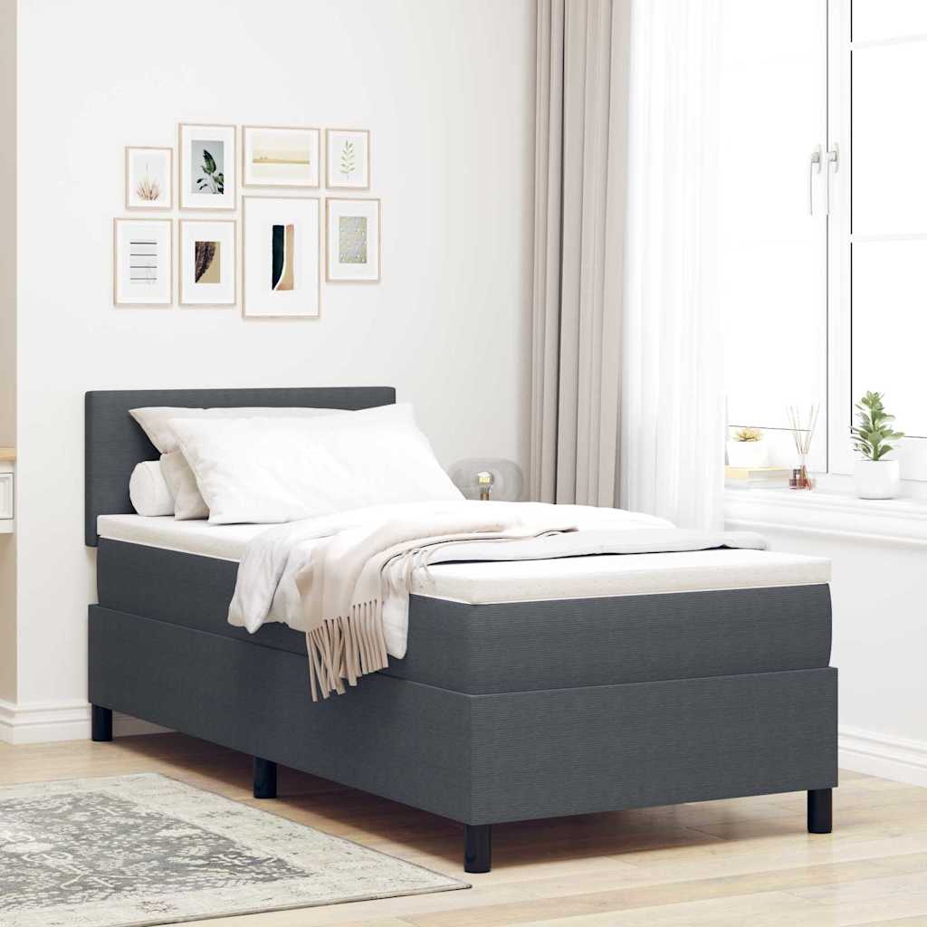 LED Box Spring Bed Donkergrijs en Wit 100 x 200 cm Katoen Stof is nu te koop bij PeponiXL, paradijselijk wonen!