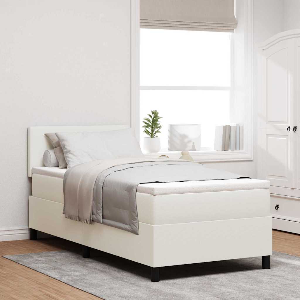 LED Box Spring Bed Crème en Wit 100 x 200 cm Katoen Stof is nu te koop bij PeponiXL, paradijselijk wonen!