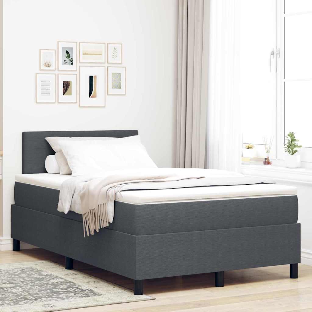 vidaXL LED Box Spring Bed Donkergrijs en Wit 120 x 200 cm Katoen Stof