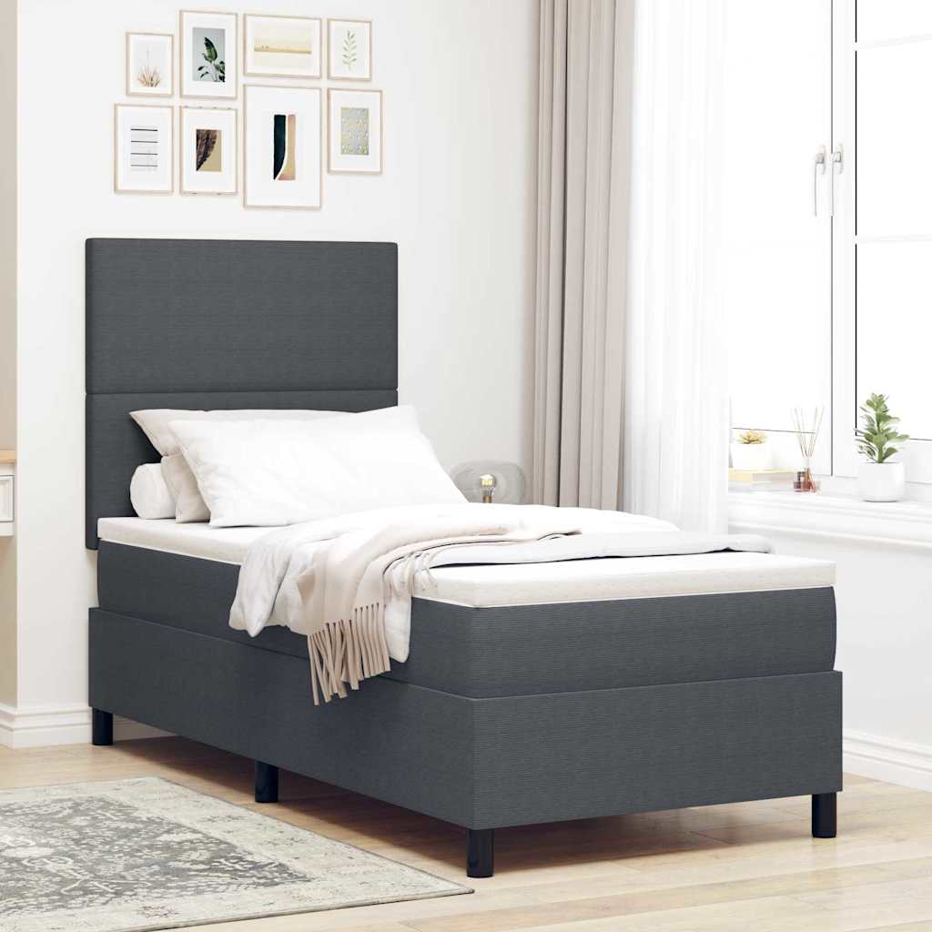 LED Box Spring Bed Donkergrijs en Wit 90 x 200 cm Katoen Stof is nu te koop bij PeponiXL, paradijselijk wonen!