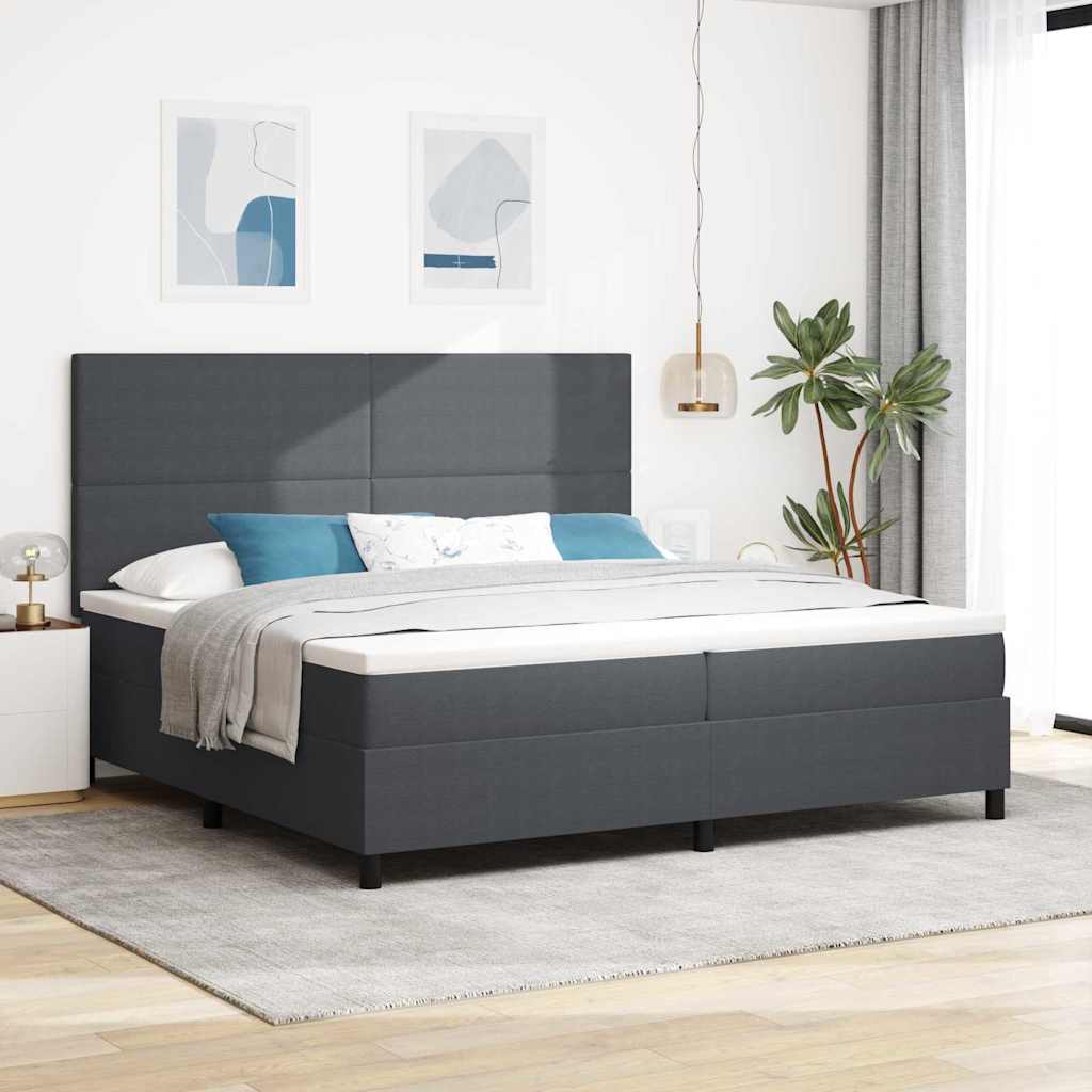 LED Box Spring Bed Donkergrijs en Wit 200 x 200 cm Katoen Stof is nu te koop bij PeponiXL, paradijselijk wonen!