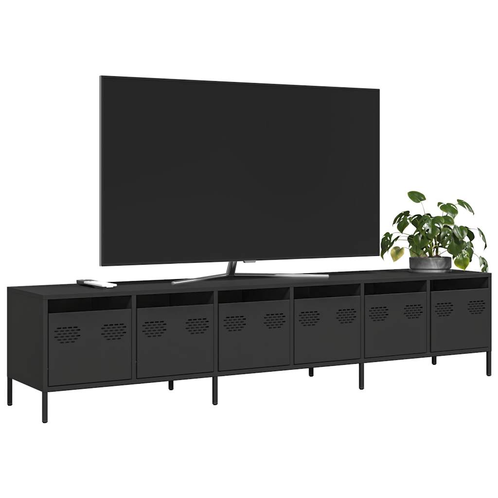Tv-meubel 202x39x43,5 cm koudgewalst staal zwart is nu te koop bij PeponiXL, paradijselijk wonen!