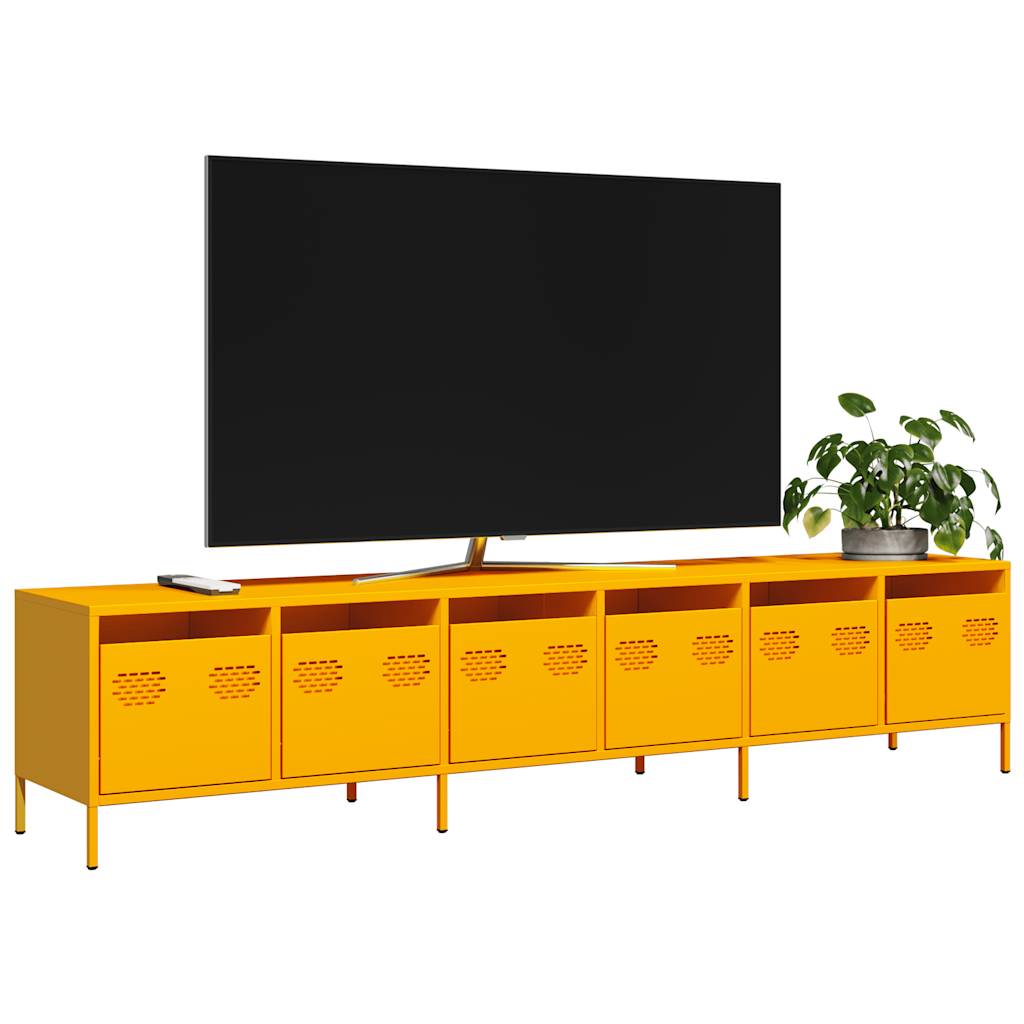 Tv-meubel 202x39x43,5 cm koudgewalst staal mosterdgeel is nu te koop bij PeponiXL, paradijselijk wonen!