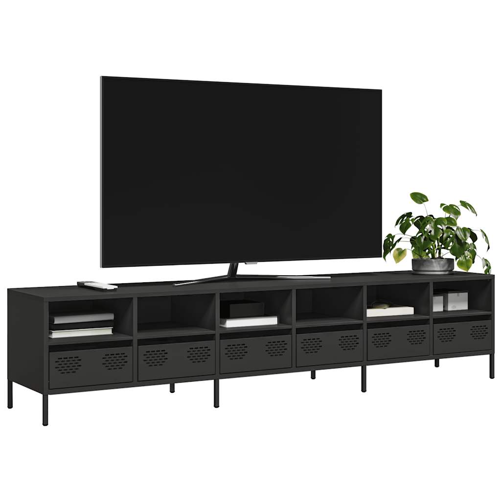 Tv-meubel 202x39x43,5 cm koudgewalst staal zwart is nu te koop bij PeponiXL, paradijselijk wonen!