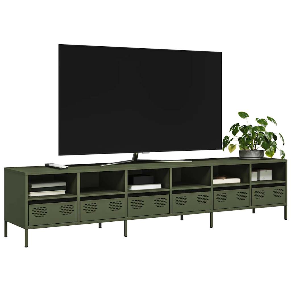 Tv-meubel 202x39x43,5 cm koudgewalst staal olijfgroen is nu te koop bij PeponiXL, paradijselijk wonen!