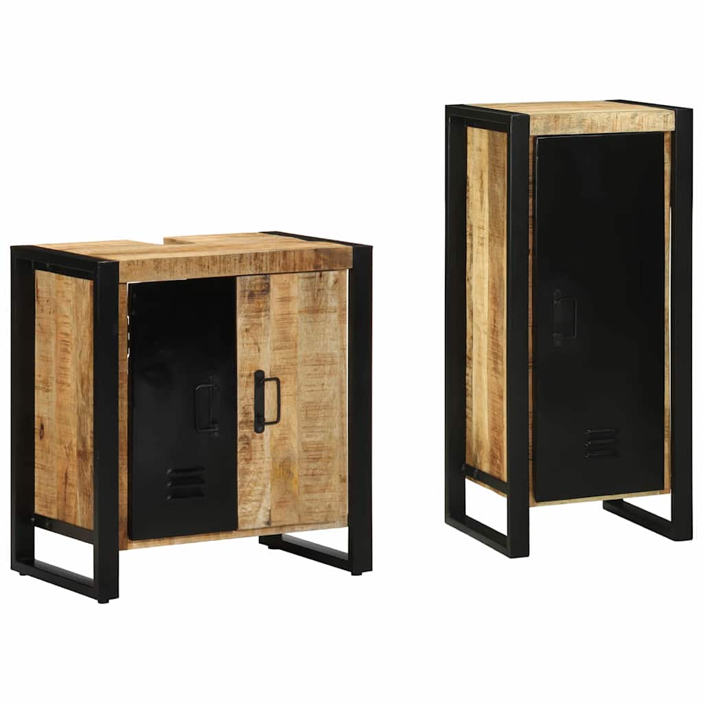 Badkamermeubelset 2 pcs Bruin en zwart Massief Mango Hout is nu te koop bij PeponiXL, paradijselijk wonen!