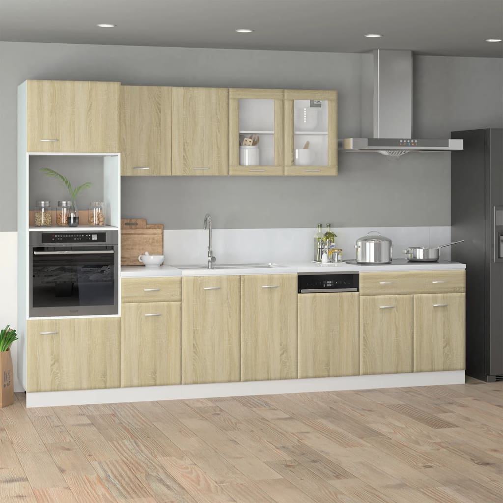 7-delige Keukenkastenset Lyon bewerkt hout sonoma eikenkleurig is nu te koop bij PeponiXL, paradijselijk wonen!