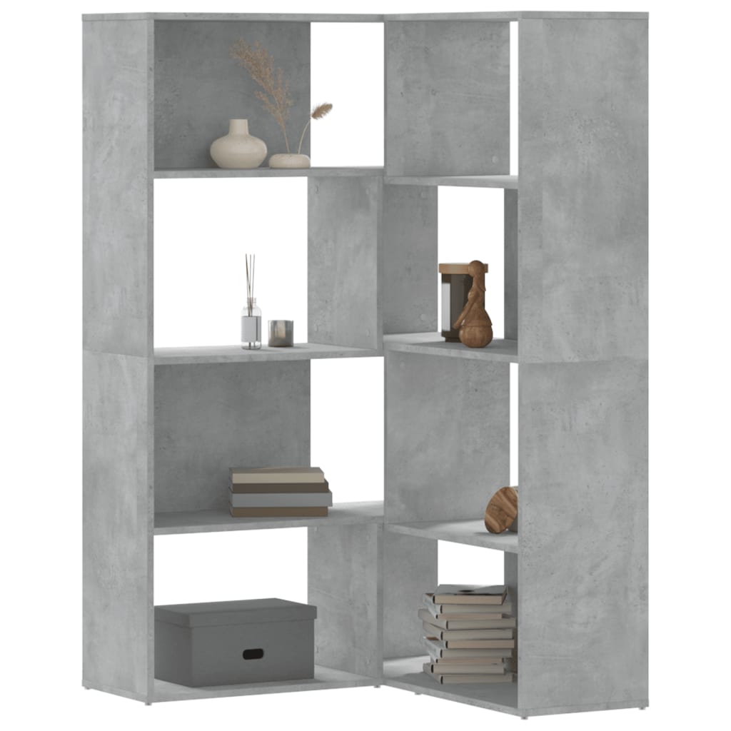 Boekenkast 4-laags hoek 85x85x140 cm bewerkt hout betongrijs is nu te koop bij PeponiXL, paradijselijk wonen!