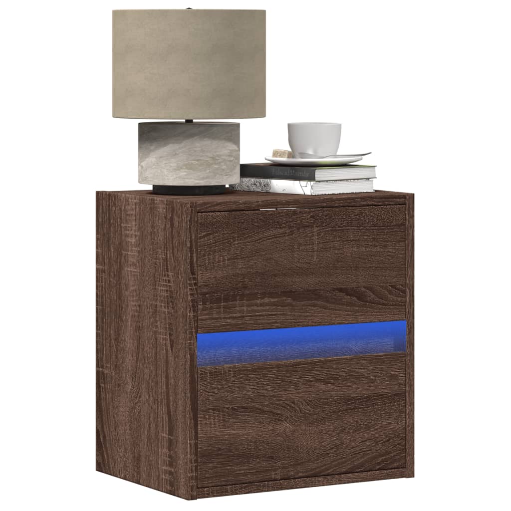 Nachtkastje met LED's wandgemonteerd bruin eikenkleur is nu te koop bij PeponiXL, paradijselijk wonen!
