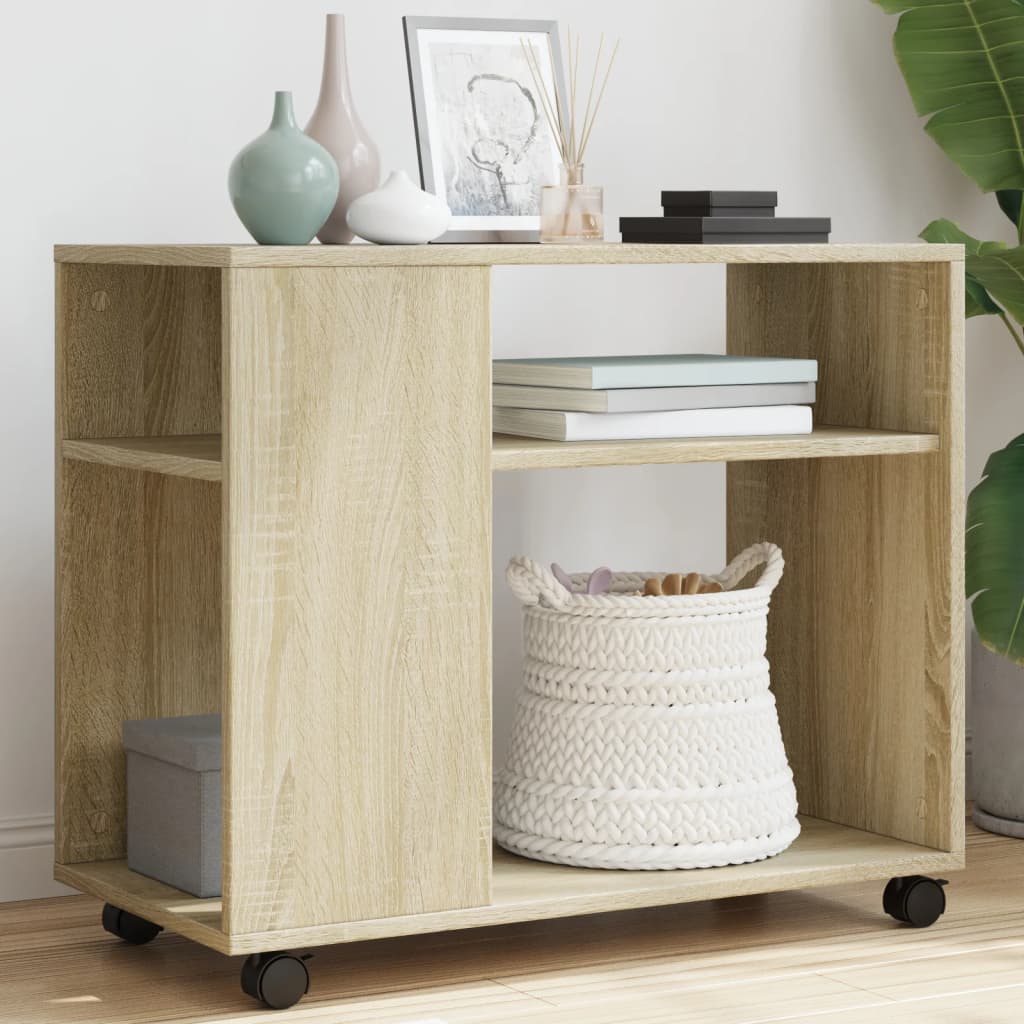 Bijzettafel met wieltjes 70x35x60 cm hout sonoma eikenkleurig is nu te koop bij PeponiXL, paradijselijk wonen!