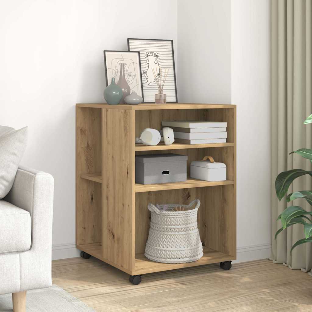 Bijzettafel met wieltjes 55x60x78 cm hout artisanaal eikenkleur is nu te koop bij PeponiXL, paradijselijk wonen!
