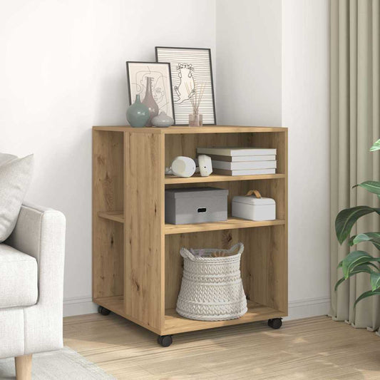 Bijzettafel met wieltjes 55x60x78 cm hout artisanaal eikenkleur is nu te koop bij PeponiXL, paradijselijk wonen!