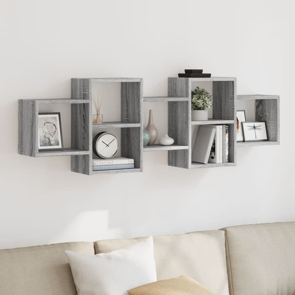 Wandschap 129x18x42 cm bewerkt hout grijs sonoma eikenkleurig is nu te koop bij PeponiXL, paradijselijk wonen!