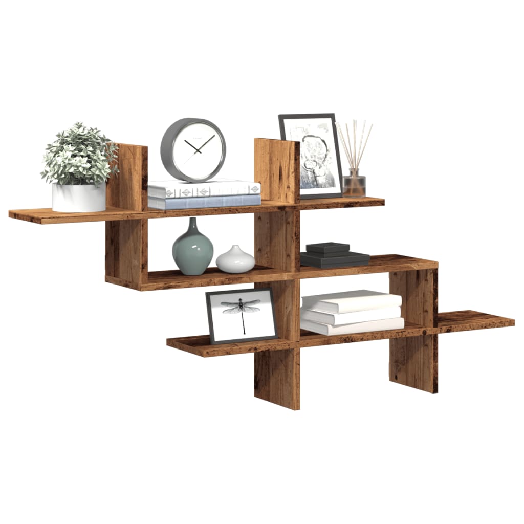 Wandschap 124,5x18x60,5 cm bewerkt hout oud houtkleurig is nu te koop bij PeponiXL, paradijselijk wonen!