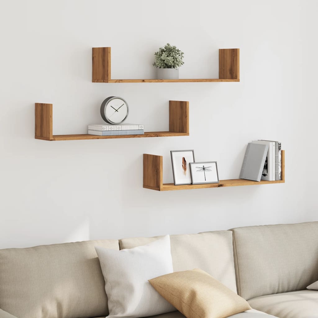 Wandschappen 3 st 80x18x18 cm bewerkt hout artisanaal eiken is nu te koop bij PeponiXL, paradijselijk wonen!