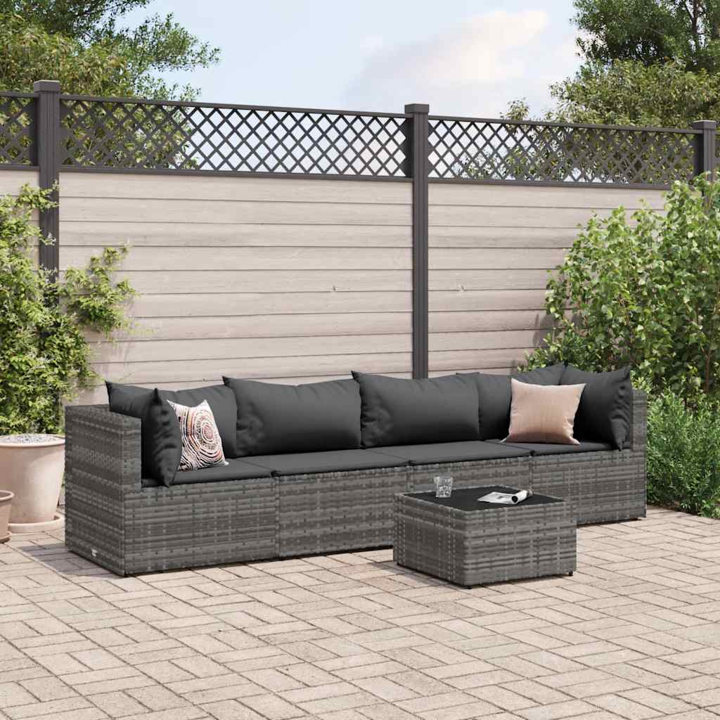 5-delige Loungeset met kussens poly rattan grijs is nu te koop bij PeponiXL, paradijselijk wonen!