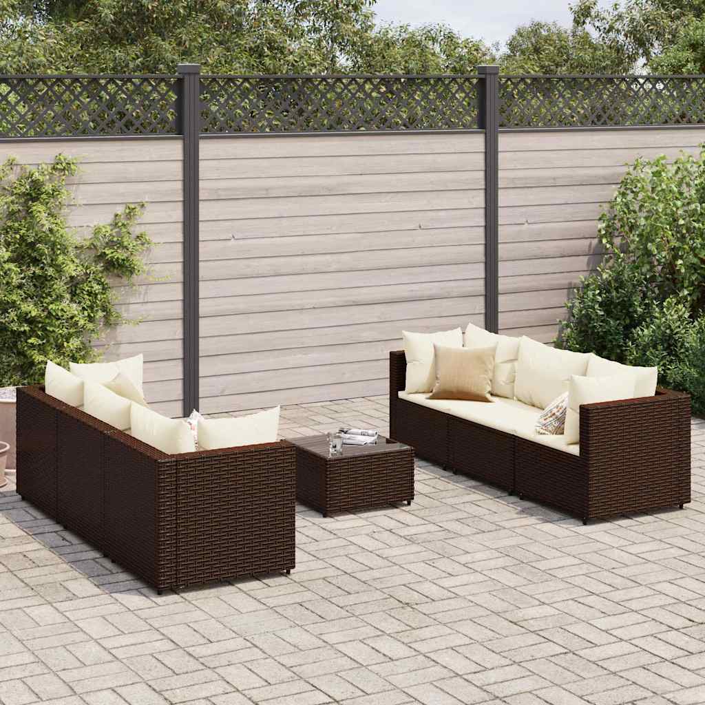 7-delige Loungeset met kussens poly rattan bruin is nu te koop bij PeponiXL, paradijselijk wonen!