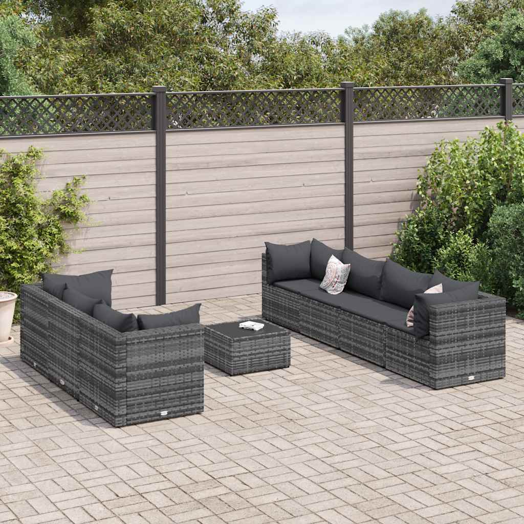 8-delige Loungeset met kussens poly rattan grijs is nu te koop bij PeponiXL, paradijselijk wonen!