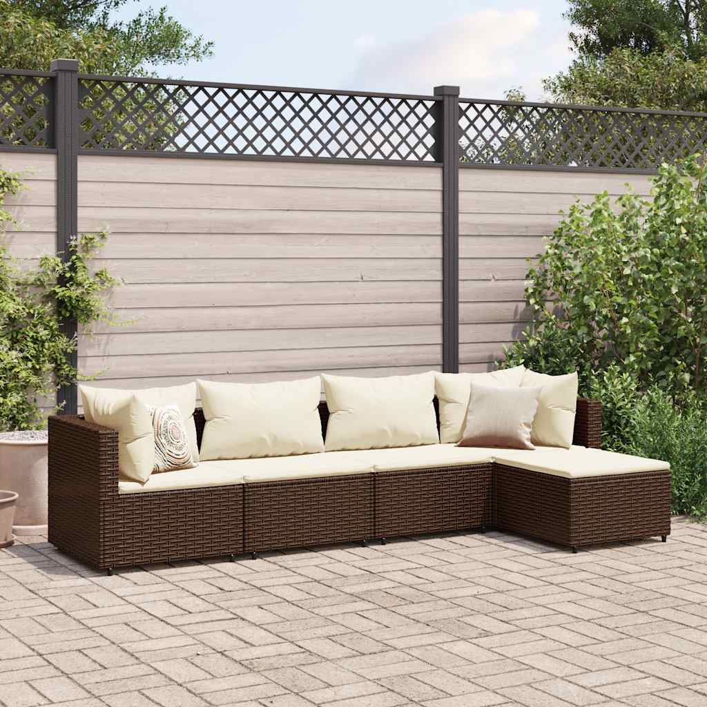 5-delige Loungeset met kussens poly rattan bruin is nu te koop bij PeponiXL, paradijselijk wonen!