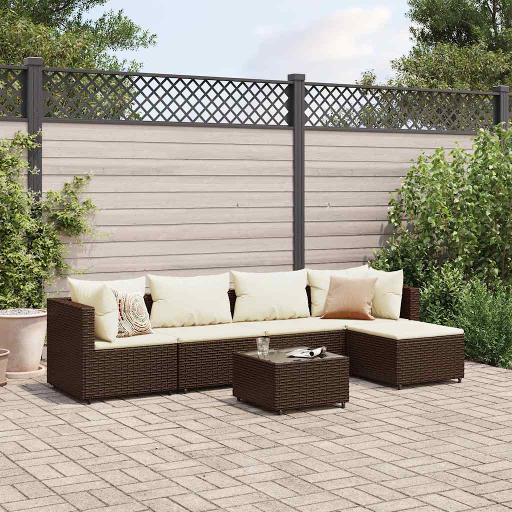 6-delige Loungeset met kussens poly rattan bruin is nu te koop bij PeponiXL, paradijselijk wonen!