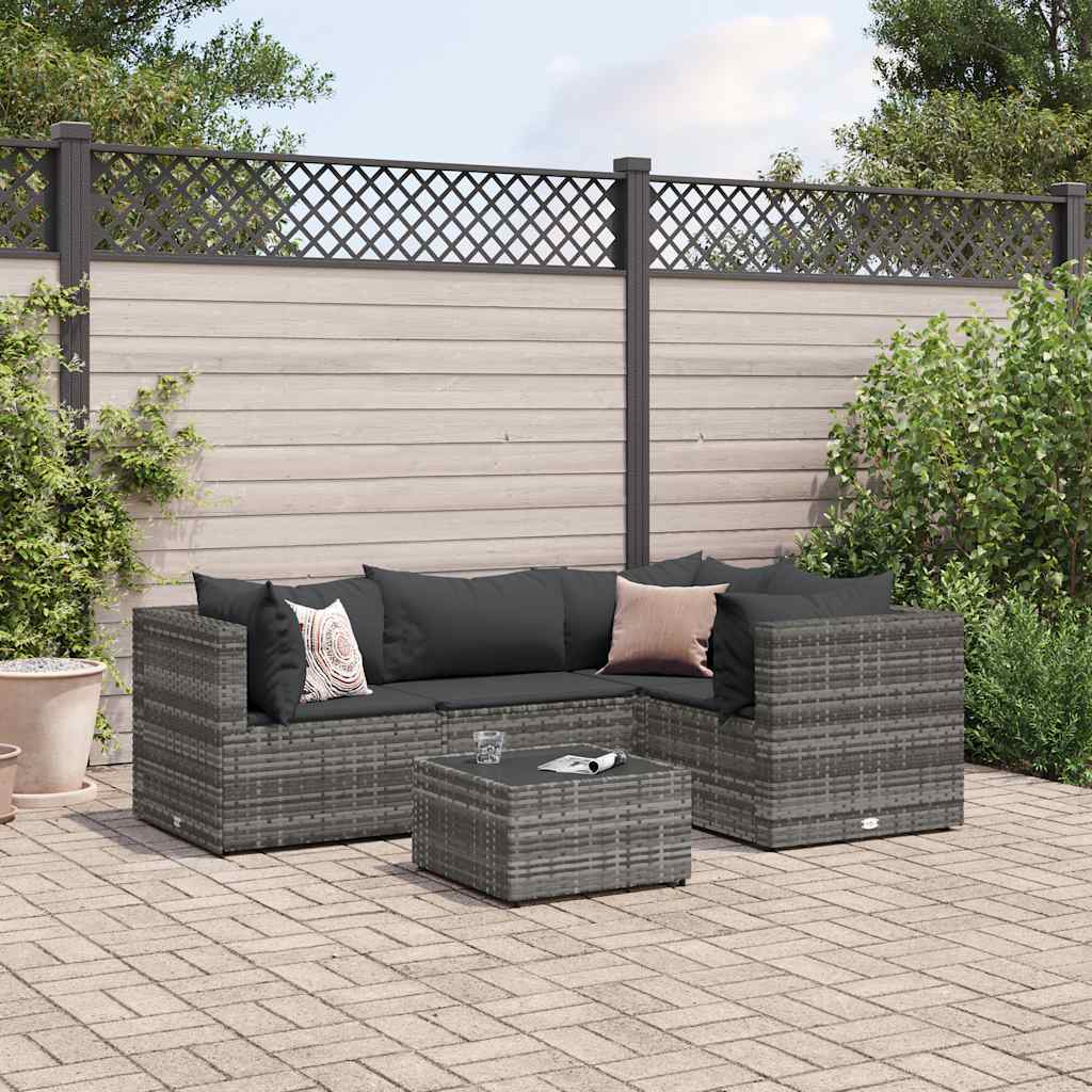 5-delige Loungeset met kussens poly rattan grijs is nu te koop bij PeponiXL, paradijselijk wonen!