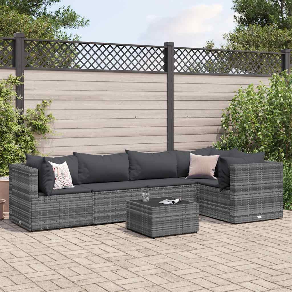 5-delige Loungeset met kussens poly rattan grijs is nu te koop bij PeponiXL, paradijselijk wonen!