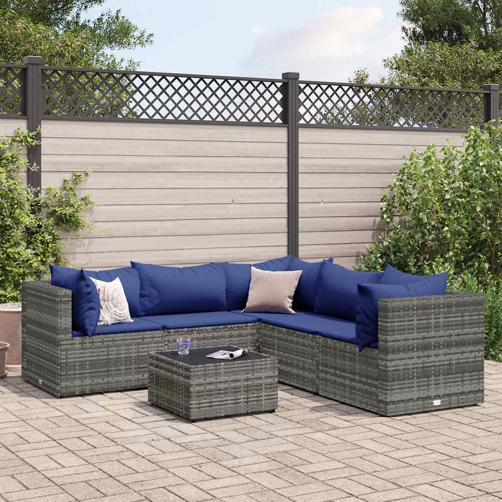 6-delige Loungeset met kussens poly rattan grijs is nu te koop bij PeponiXL, paradijselijk wonen!