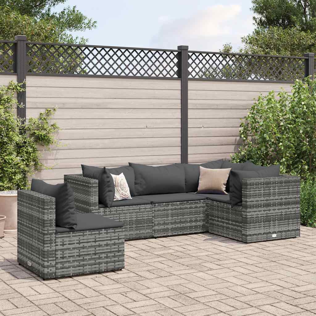 5-delige Loungeset met kussens poly rattan grijs is nu te koop bij PeponiXL, paradijselijk wonen!