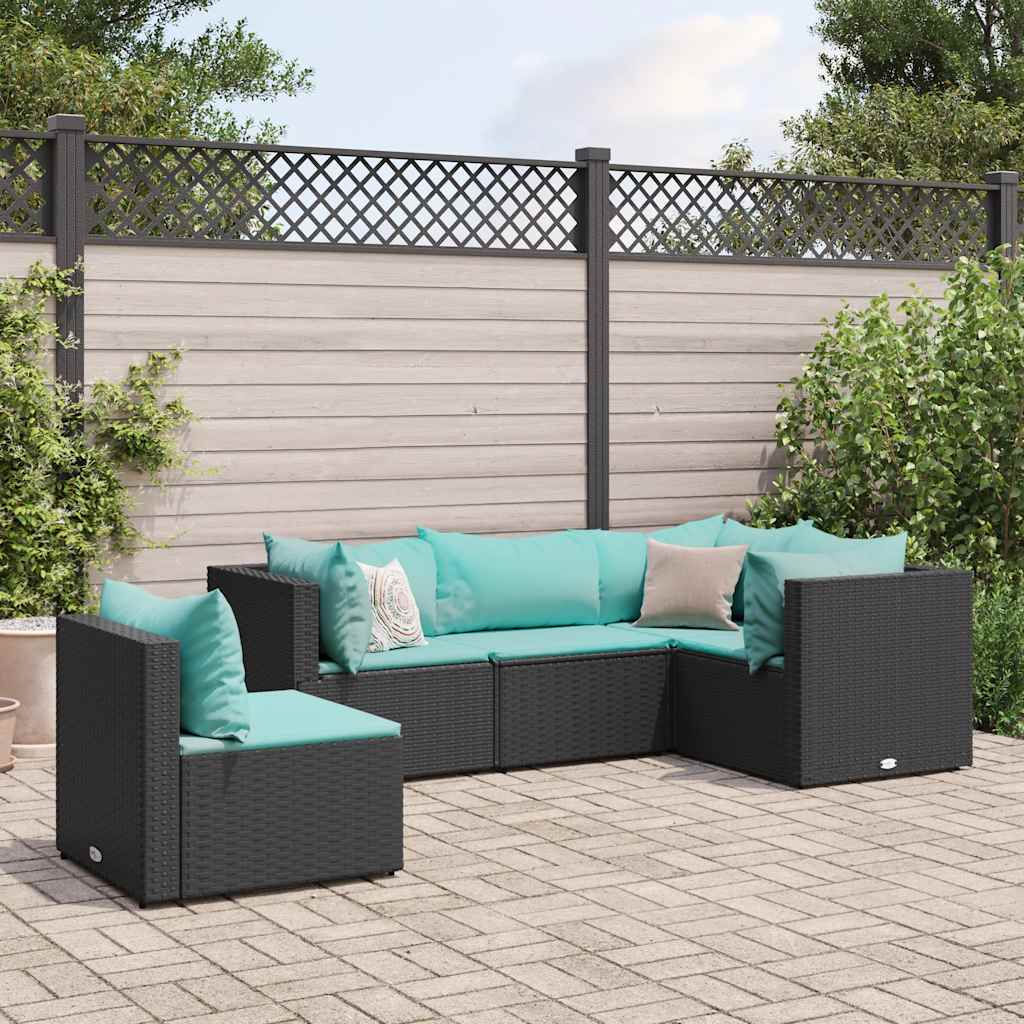 5-delige Loungeset met kussens poly rattan zwart is nu te koop bij PeponiXL, paradijselijk wonen!