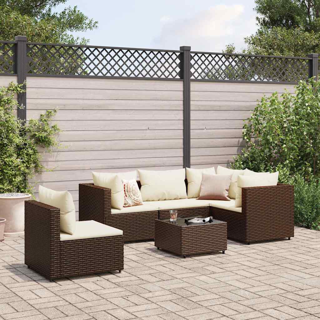 6-delige Loungeset met kussens poly rattan bruin is nu te koop bij PeponiXL, paradijselijk wonen!