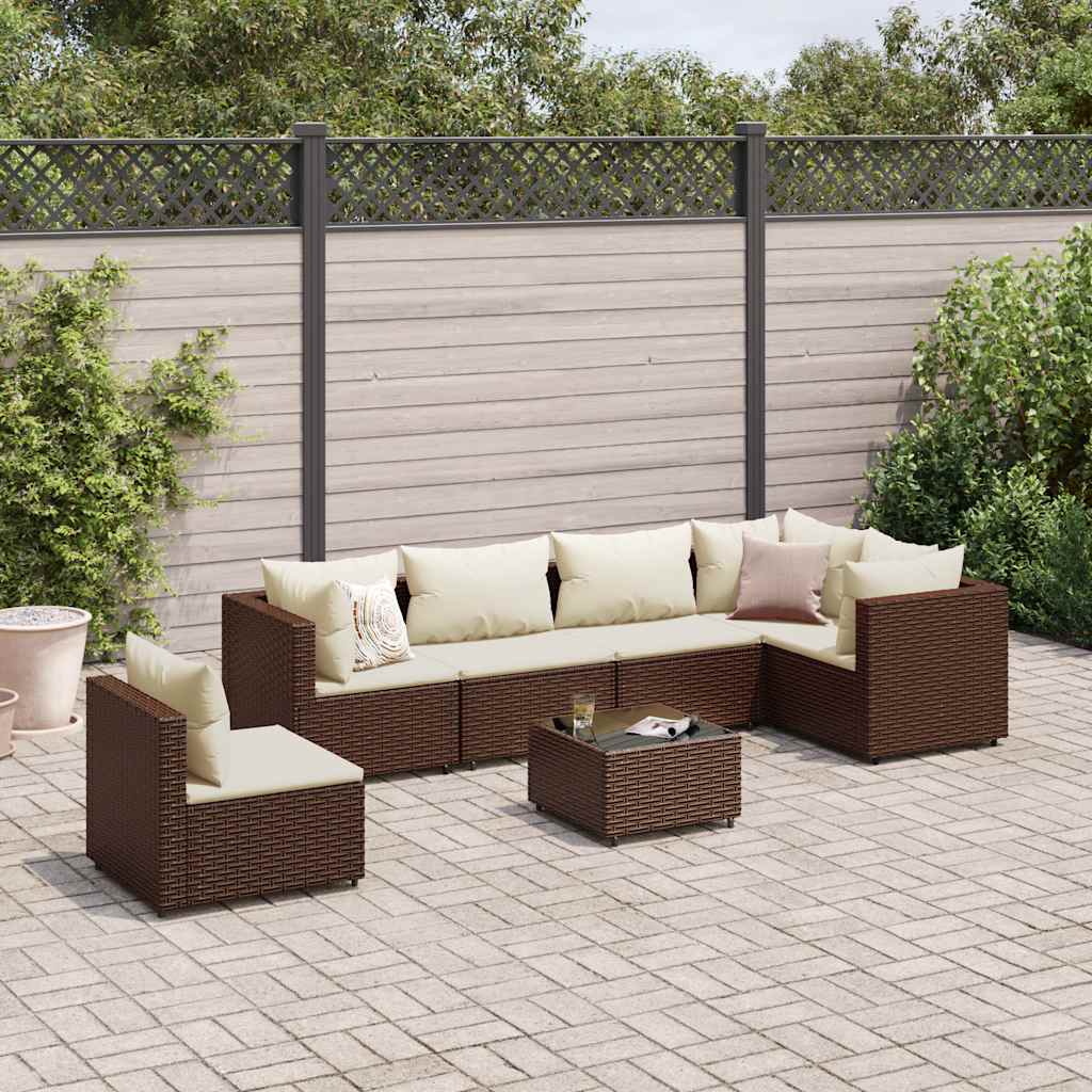 7-delige Loungeset met kussens poly rattan bruin is nu te koop bij PeponiXL, paradijselijk wonen!